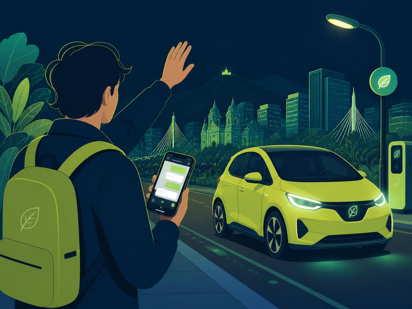 Persona pidiendo un eVIR eléctrico por WhatsApp en una calle de Colombia